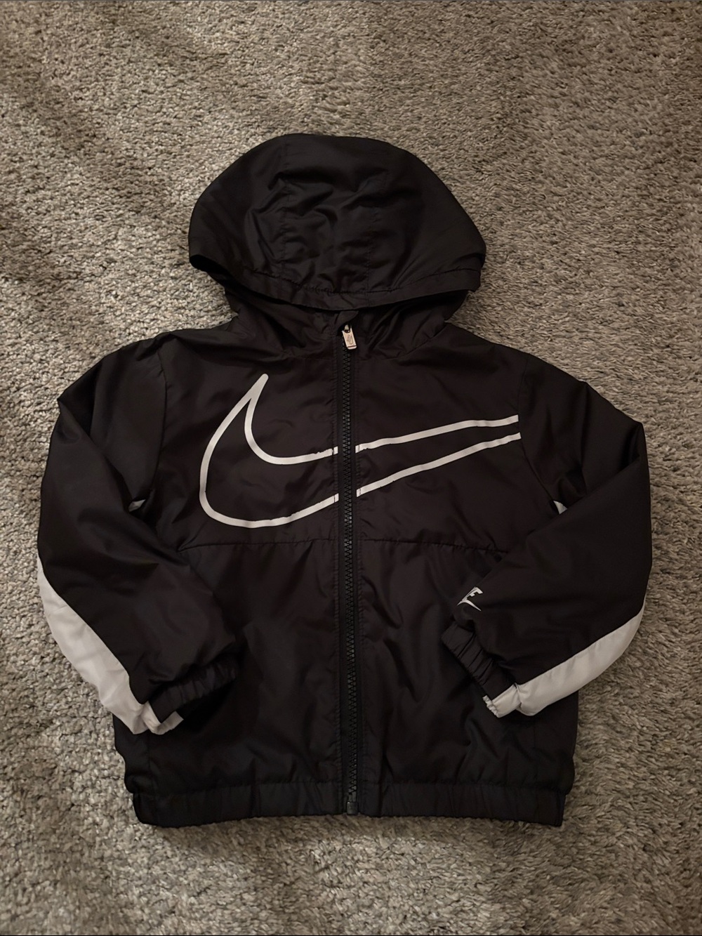 Nike Kids Black Hooded Rain Jacket with Insulation